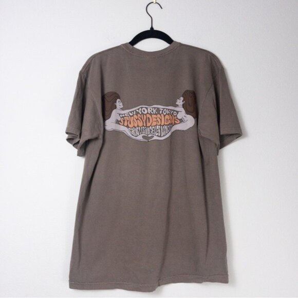NEW Stussy Designs Hippie Swing Tshirt M Brown Cotton Earth Tone Tee Deadstock - Picture 5 of 6